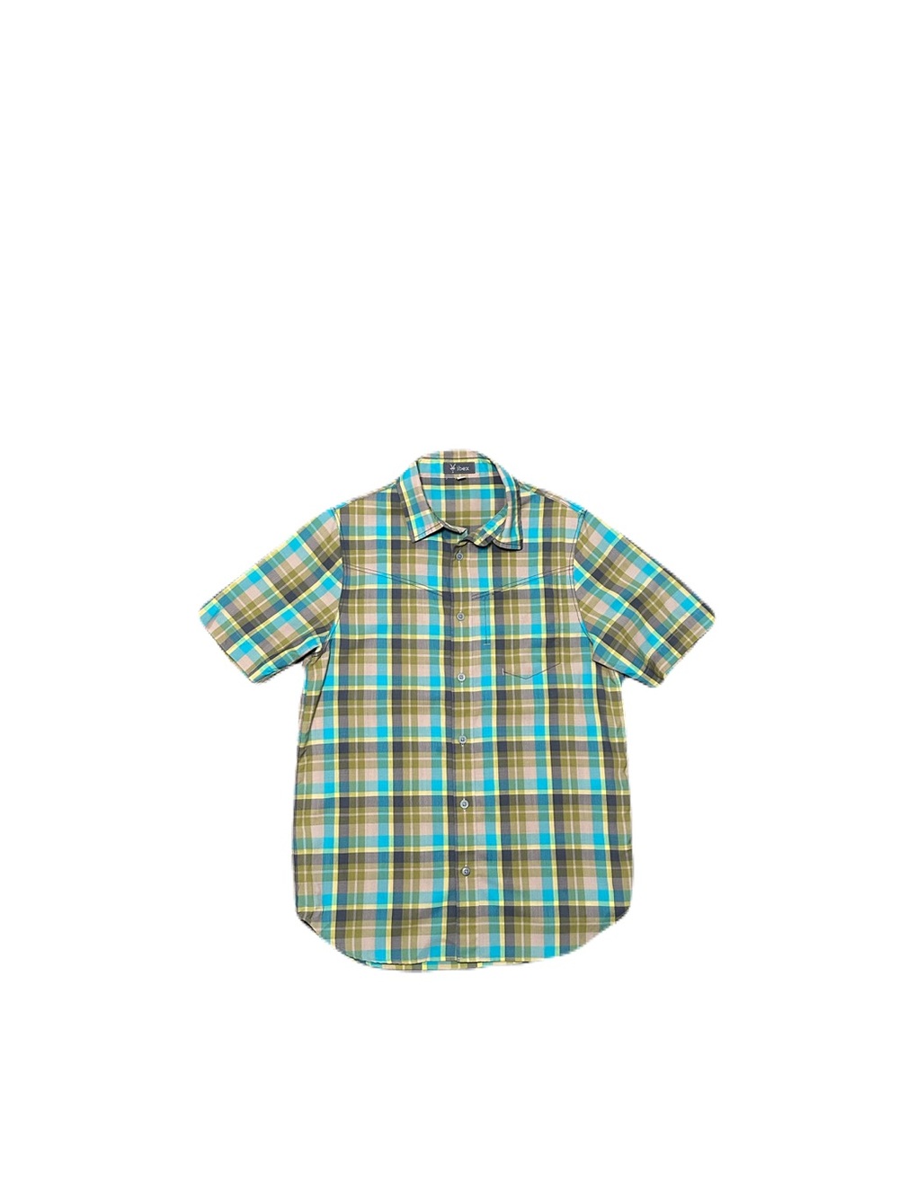 IBEX Plaid 100% Wool Short Sleeve Button Shirt Men’s Small Blue Green